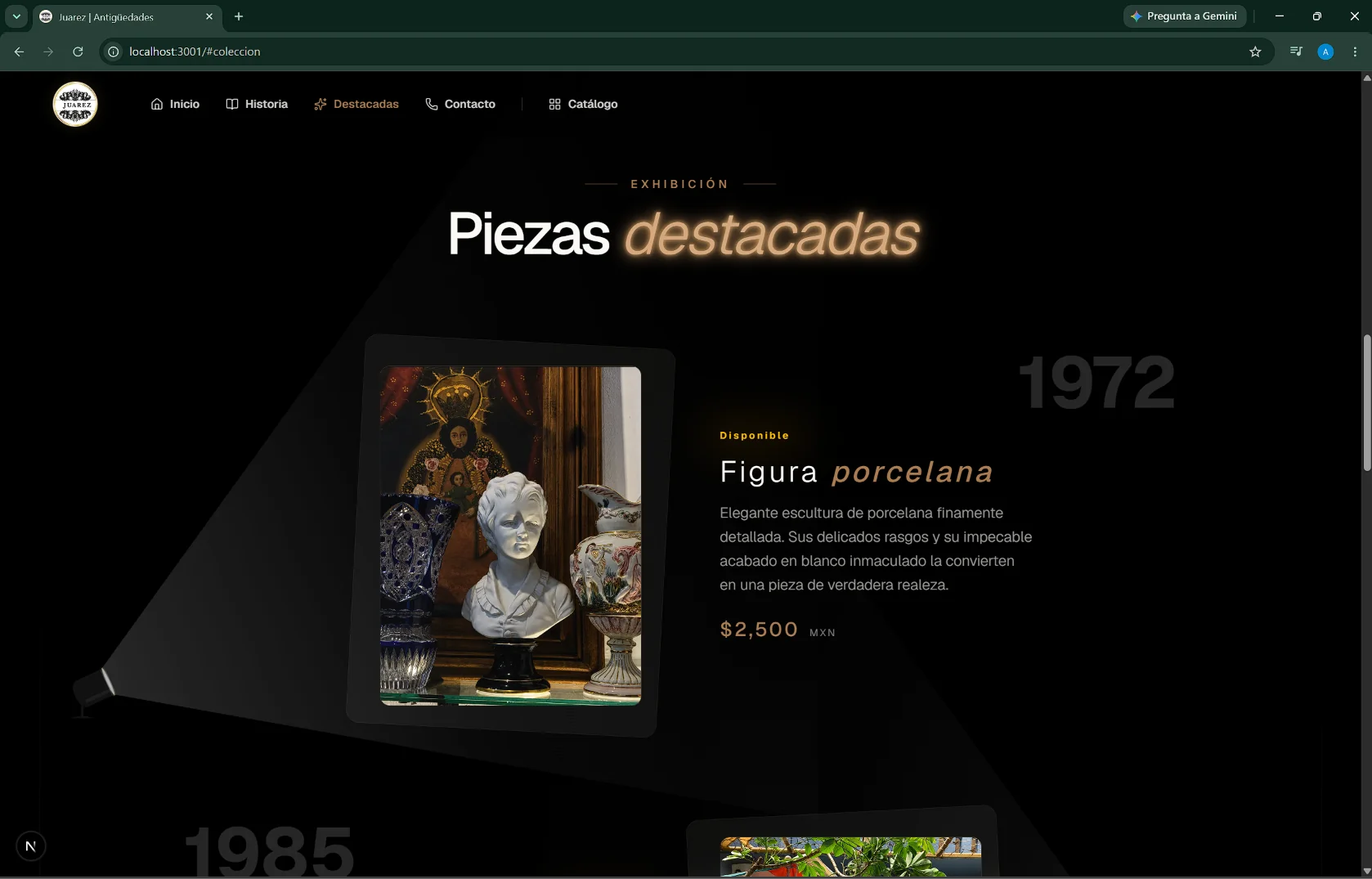 Catálogo de Antigüedades vista principal 3